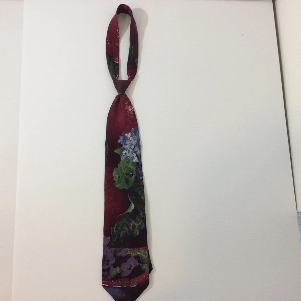 STRUCTURE Mens Necktie Tie Silk Italian Red Purple Green USA 3.75 in width